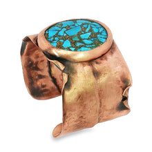 Load image into Gallery viewer, Solid Copper Cuff Bracelet: Rustic Antique Copper Finish, Copper Turquoise Stone - UrbanroseNYC
