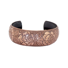 Load image into Gallery viewer, Solid Copper Domed Cuff - Rose Design - UrbanroseNYC