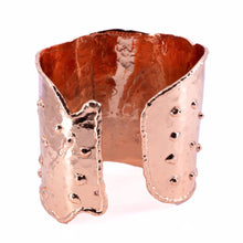 Load image into Gallery viewer, Solid Copper Statement Cuff Bracelet With Dimpled Texture & asymmetrical edging