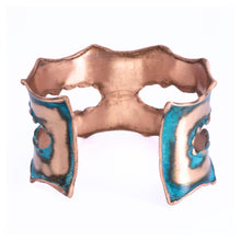 Load image into Gallery viewer, Solid Copper Rustic Patina Cuff Bracelet With Asymmetrical Cutouts