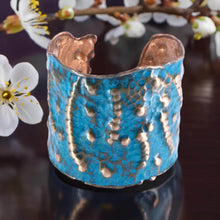 Load image into Gallery viewer, Solid Copper Patina Cuff Bracelet With Dimpled Texture