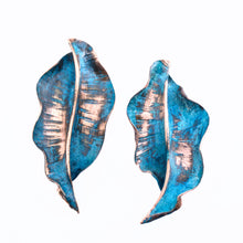 Load image into Gallery viewer, Solid Copper Rustic Patina Leaf Post Earrings