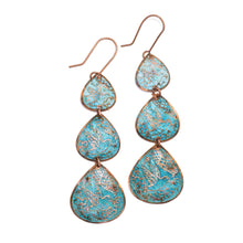 Load image into Gallery viewer, Solid Copper Patina Graduated Verdigris Drop Hummingbird Earrings - UrbanroseNYC