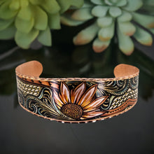 Load image into Gallery viewer, Copper Art Bracelet - Western Sunflowers Wide Cuff