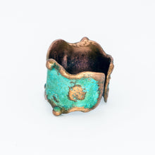 Load image into Gallery viewer, Solid Copper Statement Patina Cuff Ring With Molten Copper Edging - UrbanroseNYC