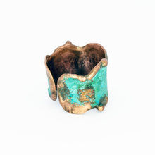 Load image into Gallery viewer, Solid Copper Statement Patina Cuff Ring With Molten Copper Edging - UrbanroseNYC