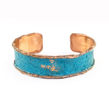 Load image into Gallery viewer, Solid Copper Statement Patina Cuff Bracelet With Molten Copper Edging