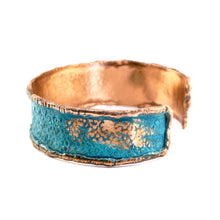 Load image into Gallery viewer, Solid Copper Statement Patina Cuff Bracelet With Molten Copper Edging