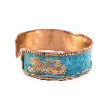 Load image into Gallery viewer, Solid Copper Statement Patina Cuff Bracelet With Molten Copper Edging
