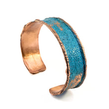 Load image into Gallery viewer, Solid Copper Statement Patina Cuff Bracelet With Molten Copper Edging