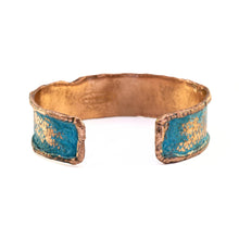Load image into Gallery viewer, Solid Copper Statement Patina Cuff Bracelet With Molten Copper Edging