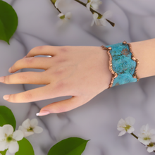 Load image into Gallery viewer, Solid Copper Statement Verdigris Cuff Bracelet With Molten Copper Edging