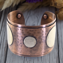 Load image into Gallery viewer, Luxury Solid Copper Statement Cuff Bracelet With Silver Circles