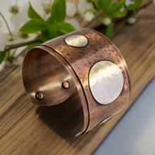 Load image into Gallery viewer, Luxury Solid Copper Statement Cuff Bracelet With Silver Circles