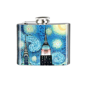Altered Art Flask - NYC Starry Night - 4 oz - UrbanroseNYC