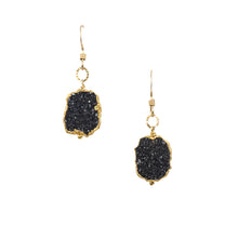 Load image into Gallery viewer, Minimalist Gemstone Earrings - Black Druzy - Minimalist Gemstone Earrings - Black Druzy - UrbanroseNYC