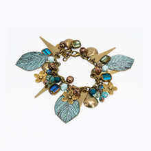 Load image into Gallery viewer, Vintage Style Charm Bracelet - Patina Leaf & Flowers - Vintage Style Charm Bracelet - Patina Leaf & Flowers - UrbanroseNYC