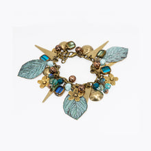Load image into Gallery viewer, Vintage Style Charm Bracelet - Patina Leaf & Flowers - Vintage Style Charm Bracelet - Patina Leaf & Flowers - UrbanroseNYC