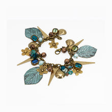 Load image into Gallery viewer, Vintage Style Charm Bracelet - Patina Leaf & Flowers - Vintage Style Charm Bracelet - Patina Leaf & Flowers - UrbanroseNYC