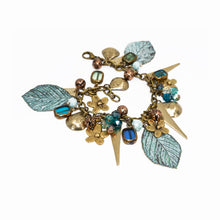 Load image into Gallery viewer, Vintage Style Charm Bracelet - Patina Leaf & Flowers - Vintage Style Charm Bracelet - Patina Leaf & Flowers - UrbanroseNYC