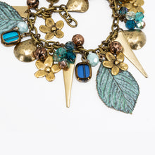 Load image into Gallery viewer, Vintage Style Charm Bracelet - Patina Leaf & Flowers - Vintage Style Charm Bracelet - Patina Leaf & Flowers - UrbanroseNYC