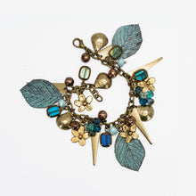 Load image into Gallery viewer, Vintage Style Charm Bracelet - Patina Leaf & Flowers - Vintage Style Charm Bracelet - Patina Leaf & Flowers - UrbanroseNYC