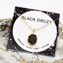 Load image into Gallery viewer, Minimalist Gemstone Pendant - Black Druzy - Minimalist Gemstone Pendant - Black Druzy - UrbanroseNYC
