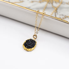 Load image into Gallery viewer, Minimalist Gemstone Pendant - Black Druzy - Minimalist Gemstone Pendant - Black Druzy - UrbanroseNYC