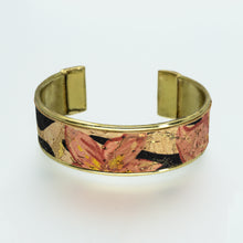 Load image into Gallery viewer, Portuguese Cork Channel Cuff - Floral Print; Metallic Gold - .75 inches - UrbanroseNYC