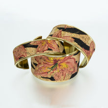 Load image into Gallery viewer, Portuguese Cork Channel Cuff - Floral Print; Metallic Gold - Portuguese Cork Channel Cuff - Floral Print; Metallic Gold - UrbanroseNYC