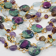 Load image into Gallery viewer, Long Gemstone Wraparound Necklace - Ruby in Zoisite & Aquamarine UrbanroseNYC
