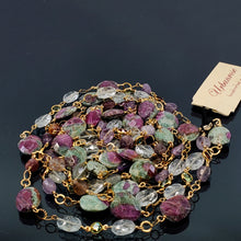 Load image into Gallery viewer, Long Gemstone Wraparound Necklace - Ruby in Zoisite & Aquamarine UrbanroseNYC