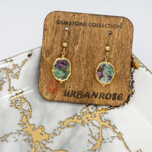 Load image into Gallery viewer, Minimalist Gemstone Earrings - Ruby in Zoisite - Minimalist Gemstone Earrings - Ruby in Zoisite - UrbanroseNYC