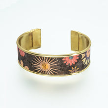 Load image into Gallery viewer, Portuguese Cork Channel Cuff - Chocolate Floral Metallic - .75 inches - UrbanroseNYC
