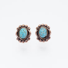 Load image into Gallery viewer, Solid Copper Stud Earrings - Turquoise Setting UrbanroseNYC
