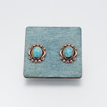 Load image into Gallery viewer, Solid Copper Stud Earrings - Turquoise Setting UrbanroseNYC