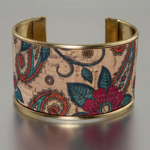 Load image into Gallery viewer, Portuguese Cork Channel Cuff - Paisley Floral - 1.5 inches - UrbanroseNYC
