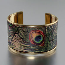 Load image into Gallery viewer, Portuguese Cork Channel Cuff - Peacock - 1.5 inches - UrbanroseNYC