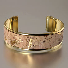 Load image into Gallery viewer, Portuguese Cork Channel Cuff - Natural, Metallic Gold - .75 inches - UrbanroseNYC