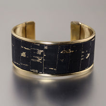 Load image into Gallery viewer, Portuguese Cork Cuff Bracelet - Black, Metallic Gold - 1 inch - UrbanroseNYC