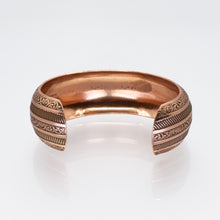 Load image into Gallery viewer, Solid Copper Domed Cuff - Etched Stripes Design UrbanroseNYC
