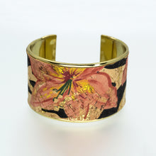 Load image into Gallery viewer, Portuguese Cork Channel Cuff - Floral Print; Metallic Gold - 1.5 inches - UrbanroseNYC