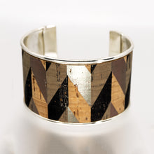 Load image into Gallery viewer, Portuguese Cork Channel Cuff - Geometric Metallic Print - 1.5 inches - UrbanroseNYC