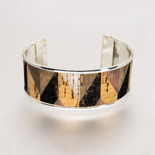 Load image into Gallery viewer, Portuguese Cork Channel Cuff - Geometric Metallic Print - 1 inch - UrbanroseNYC