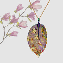 Load image into Gallery viewer, Real Leaf Pendant - Gilded, Large - Iridescent / 30 inches - UrbanroseNYC