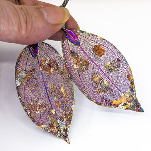 Real Leaf Earrings - Gilded, Iridescent - Real Leaf Earrings - Gilded, Iridescent - UrbanroseNYC
