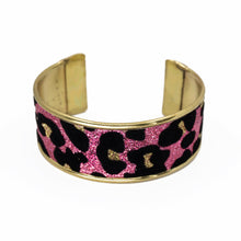 Load image into Gallery viewer, Glitter Cuff Bracelet - Leopard Print, Pink - 1 inch - UrbanroseNYC