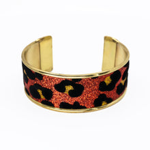 Load image into Gallery viewer, Glitter Cuff Bracelet - Leopard Print, Red - 1 inch - UrbanroseNYC