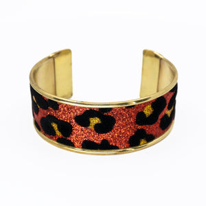 Glitter Cuff Bracelet - Leopard Print, Red - 1 inch - UrbanroseNYC