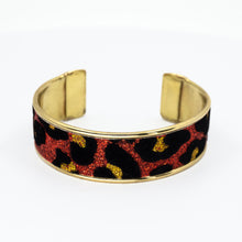 Load image into Gallery viewer, Glitter Cuff Bracelet - Leopard Print, Red - .75 inches - UrbanroseNYC